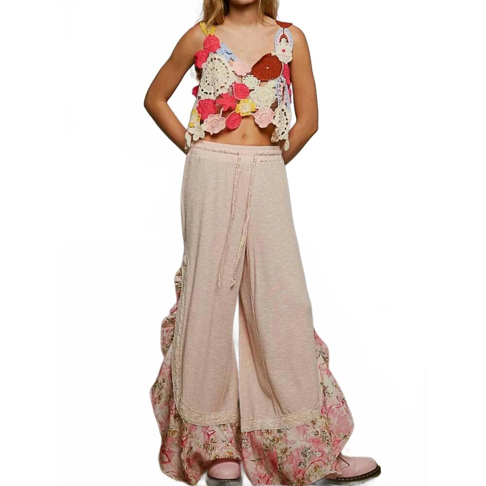 NEW POL floral ruffle ribbed pants in pink - Picture 6 of 6